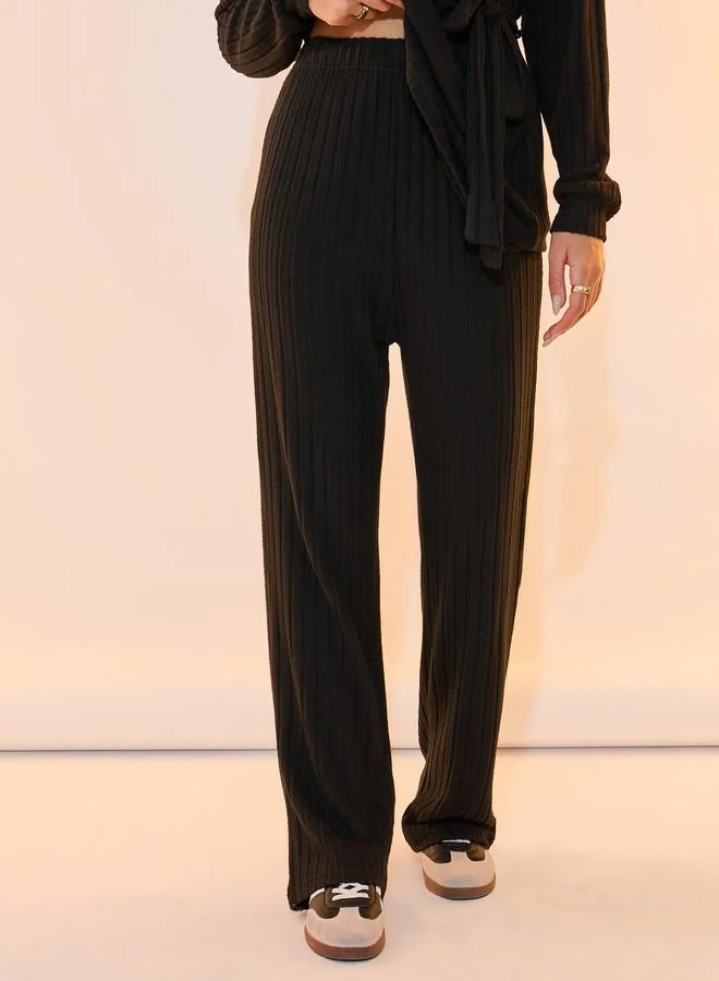 Take Two Solid Rid Knitted Turtle Neck Top & Pants Co-Ords Set