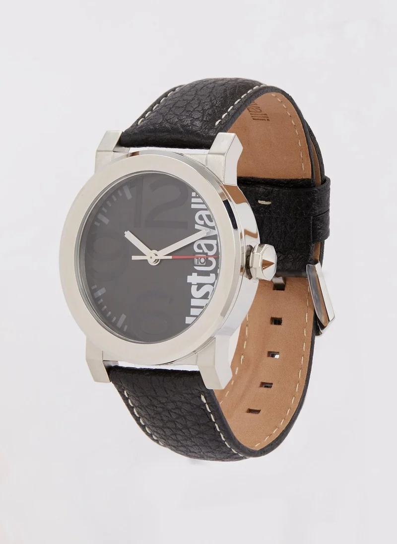 Just Cavalli  Black Leather Strap Logo Watch  | Best Price UAE