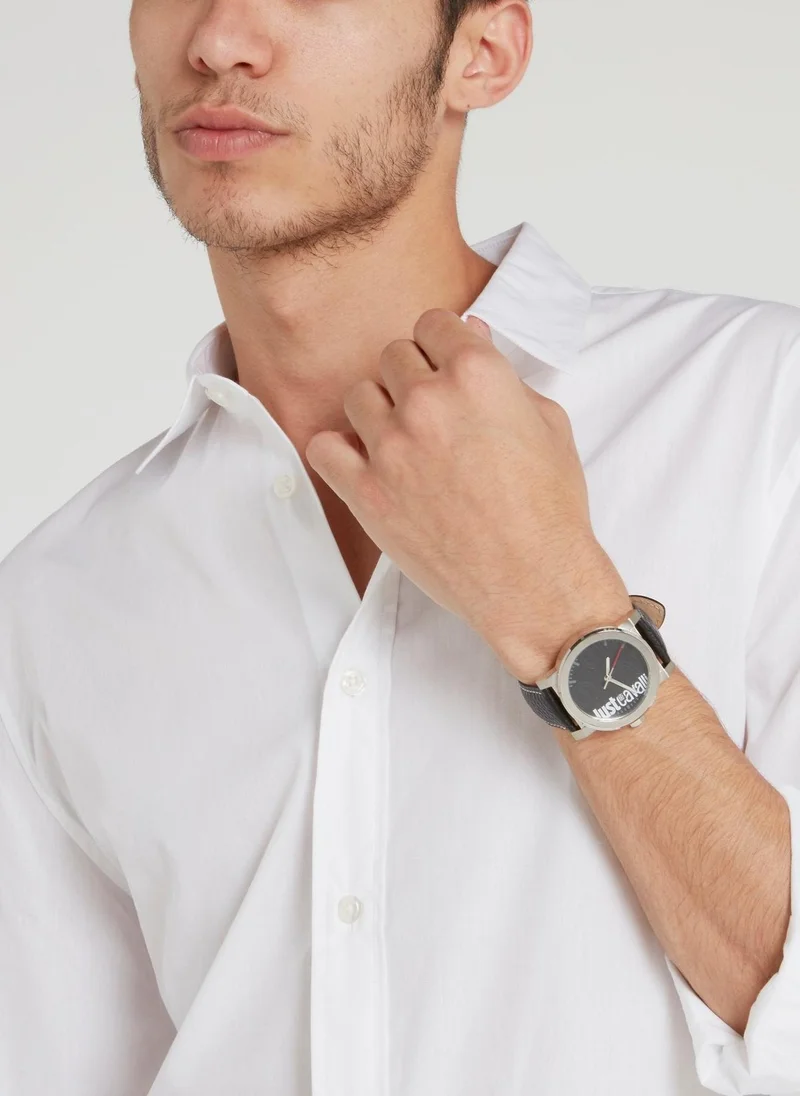 Just Cavalli Black Leather Strap Logo Watch