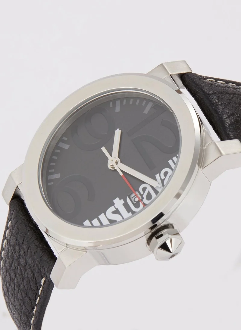 Just Cavalli  Black Leather Strap Logo Watch  | Best Price UAE