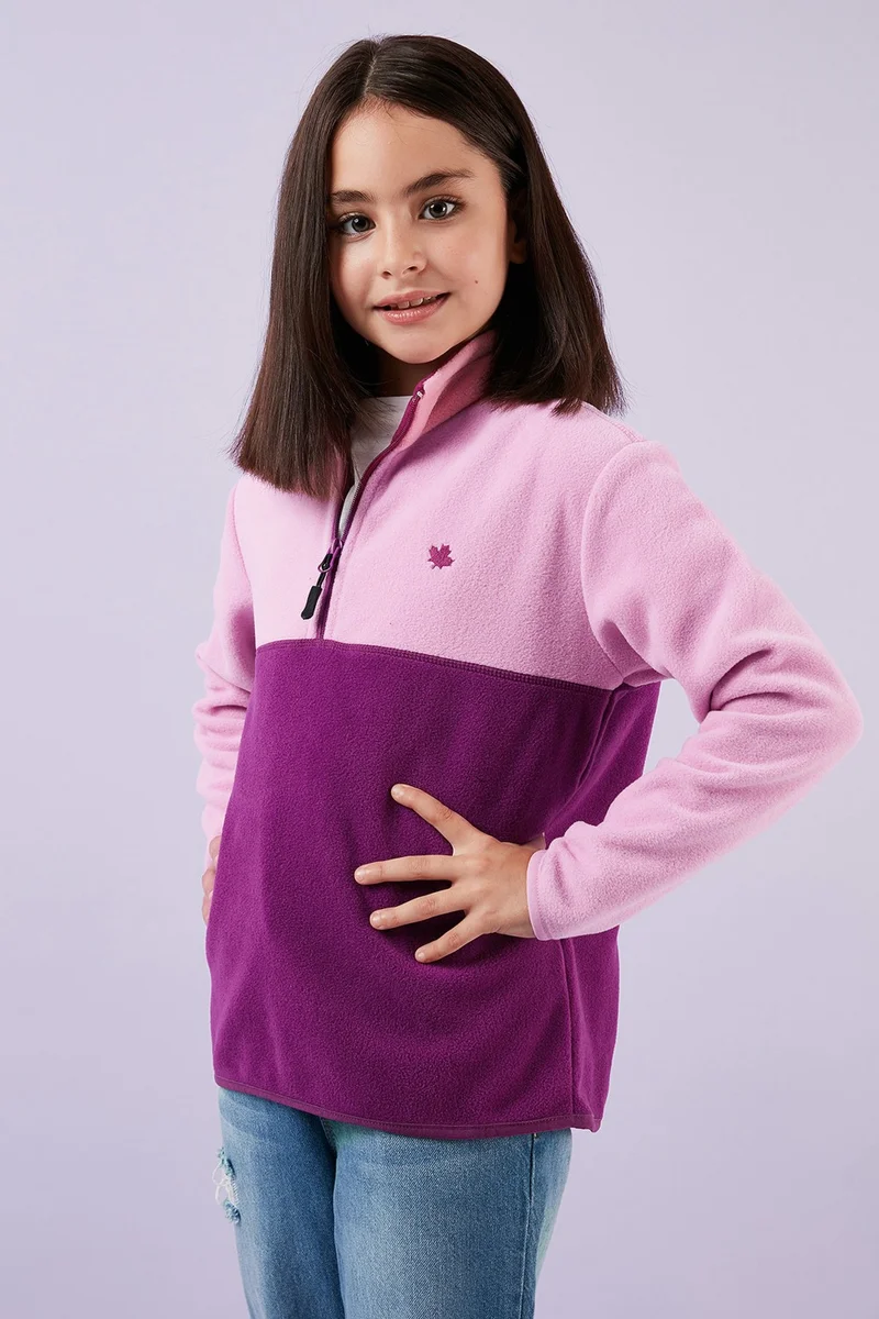 Lela Soft Textured Half Zipper Color Block Stand Collar Fleece Unisex Children's Fleece 5905004