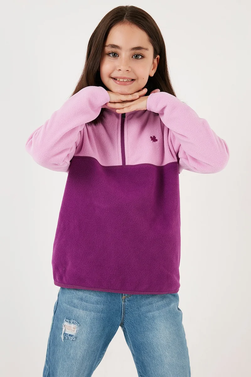 Lela Soft Textured Half Zipper Color Block Stand Collar Fleece Unisex Children's Fleece 5905004