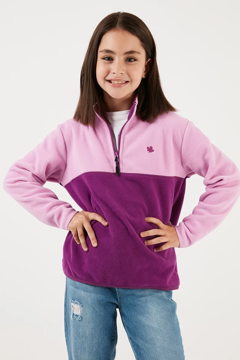 Lela Soft Textured Half Zipper Color Block Stand Collar Fleece Unisex Children's Fleece 5905004