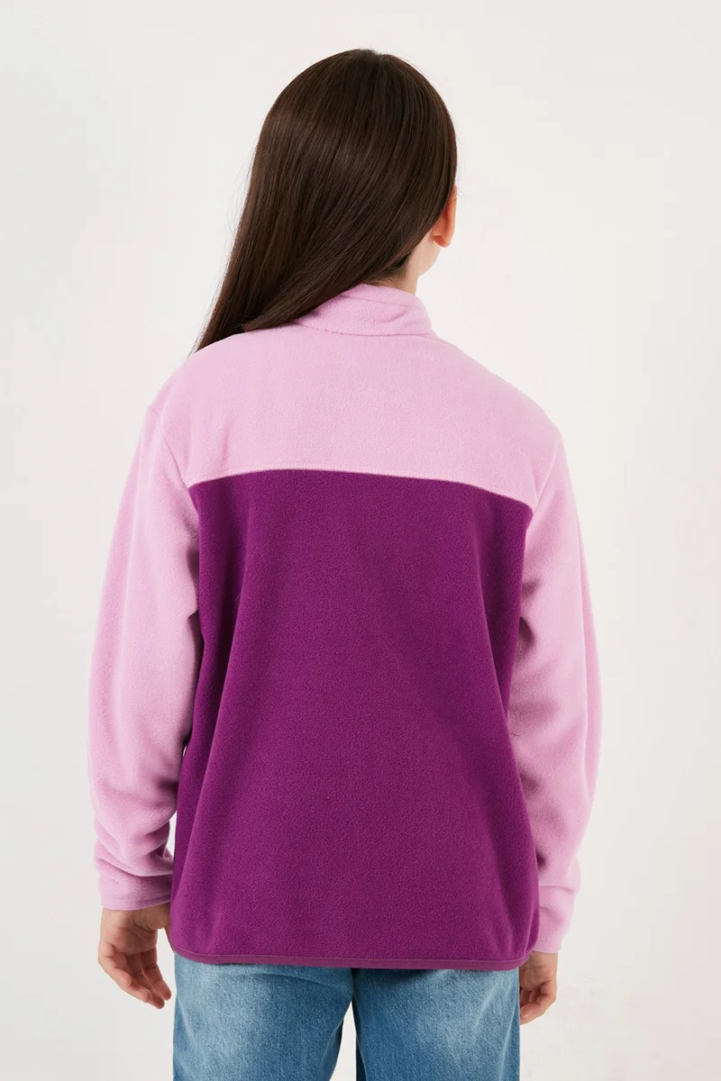 Lela Soft Textured Half Zipper Color Block Stand Collar Fleece Unisex Children's Fleece 5905004