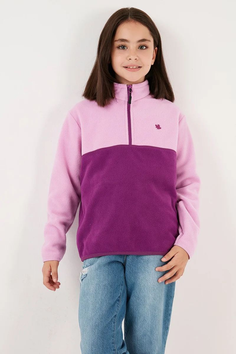 Lela Soft Textured Half Zipper Color Block Stand Collar Fleece Unisex Children's Fleece 5905004