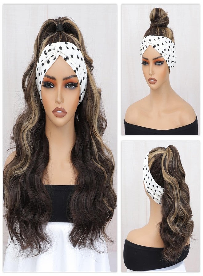 xccoco Glueless Headband Wig Brown Blonde Headband Wigs for Black Women Put on and Go Body Wave Wig Honey Blonde Highlight Synthetic Wig with Headband,24inch - Image 5