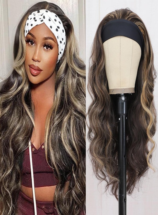 xccoco Glueless Headband Wig Brown Blonde Headband Wigs for Black Women Put on and Go Body Wave Wig Honey Blonde Highlight Synthetic Wig with Headband,24inch - Image 1