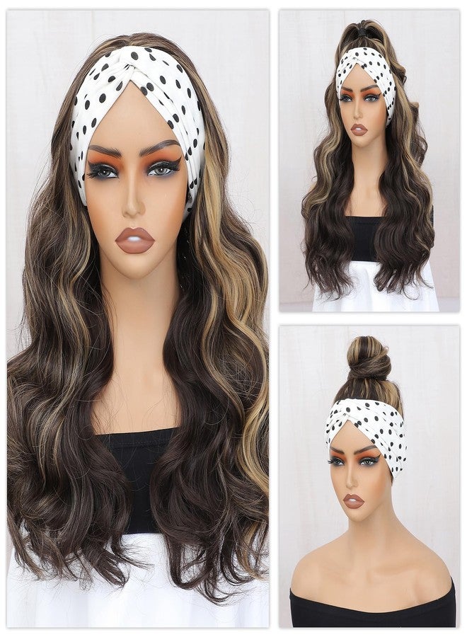 xccoco Glueless Headband Wig Brown Blonde Headband Wigs for Black Women Put on and Go Body Wave Wig Honey Blonde Highlight Synthetic Wig with Headband,24inch - Image 2