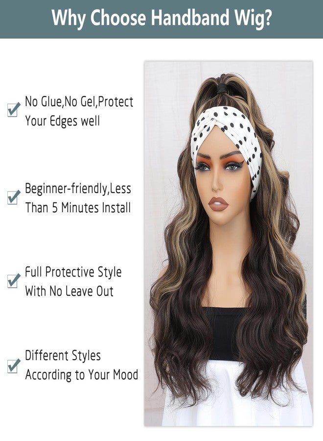 xccoco Glueless Headband Wig Brown Blonde Headband Wigs for Black Women Put on and Go Body Wave Wig Honey Blonde Highlight Synthetic Wig with Headband,24inch - Image 3