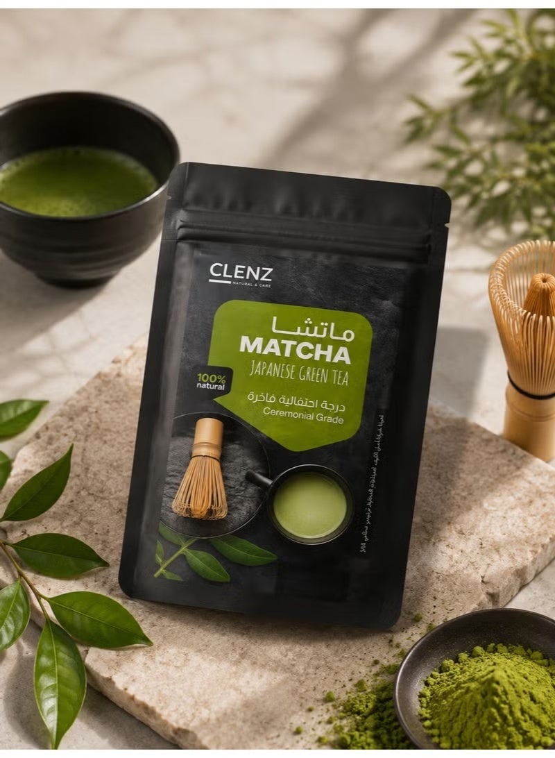 CLENZ Japanese Matcha Tea (30g) with Traditional Brewing and Whisk Set - 4 Pieces, Ceramic and Bamboo - Black - Image 2