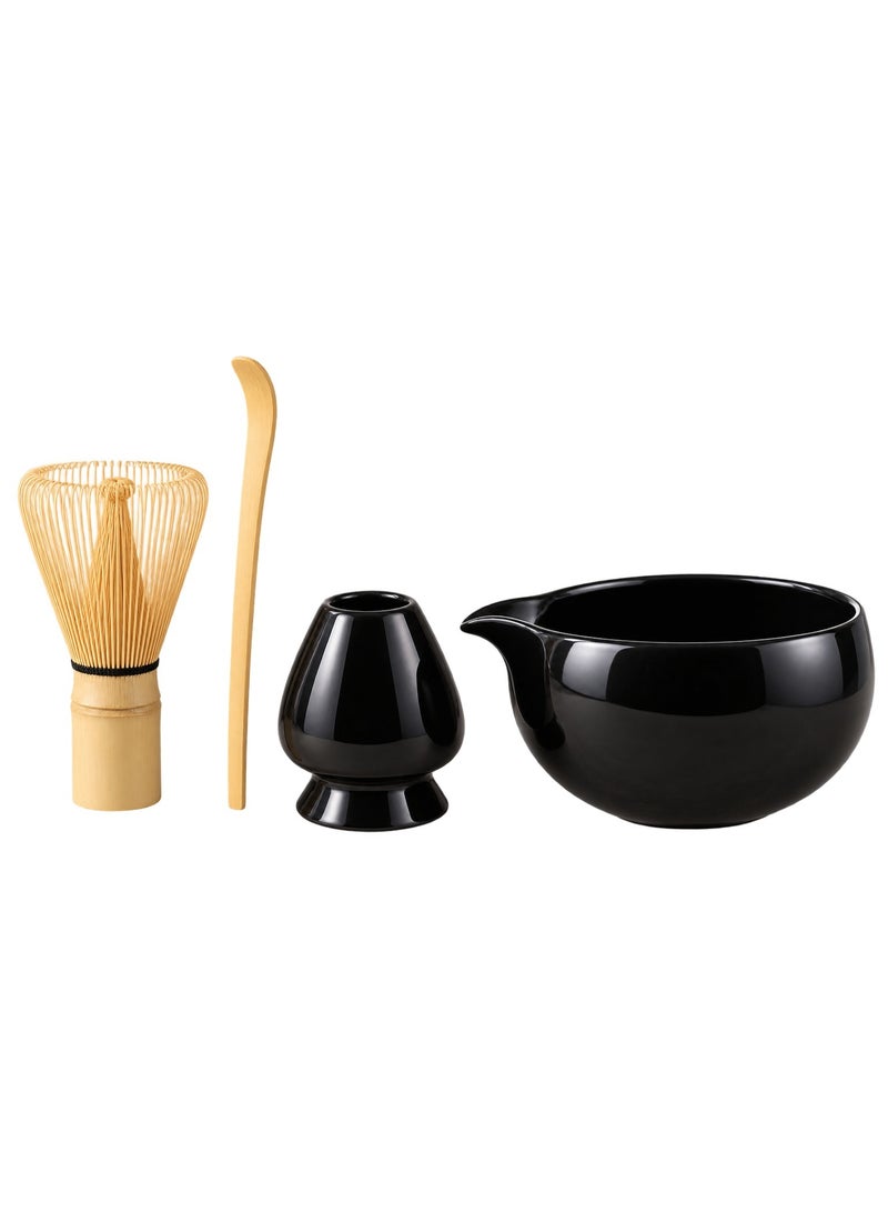 CLENZ Japanese Matcha Tea (30g) with Traditional Brewing and Whisk Set - 4 Pieces, Ceramic and Bamboo - Black - Image 3