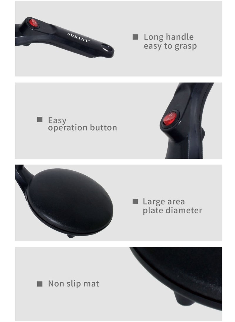 sokany - Crepe Maker, Non Stick, 20cm Electric Pancake Maker with Batter Spreader SK-5208 Black - Image 1