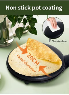 sokany Crepe Maker, Non Stick, 20cm Electric Pancake Maker with Batter Spreader SK-5208 Black  - Image 3