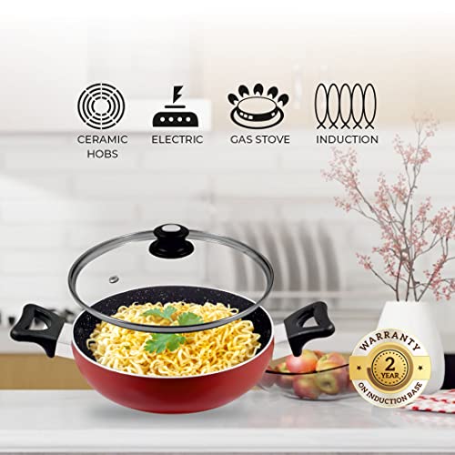 BALTRA 3.5L Nonstick Kadhai with Glass Lid | Induction Bottom, Marble Finish, Durable & Even Heating Cookware for Healthy Cooking Kadai 3mm Thick (26cm, Blue) - Image 3