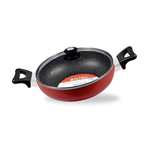 BALTRA 3.5L Nonstick Kadhai with Glass Lid | Induction Bottom, Marble Finish, Durable & Even Heating Cookware for Healthy Cooking Kadai 3mm Thick (26cm, Blue) - Image 1
