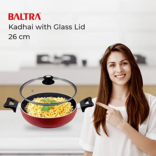 BALTRA 3.5L Nonstick Kadhai with Glass Lid | Induction Bottom, Marble Finish, Durable & Even Heating Cookware for Healthy Cooking Kadai 3mm Thick (26cm, Blue) - Image 5