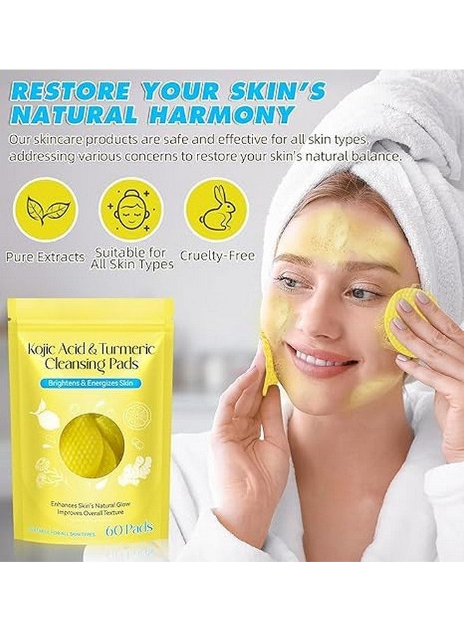 Veemok Turmeric & Kojic Acid Face Cleansing Pads - Dark Spot Remover, Skin Brightening & Exfoliating | With Vitamin C, Retinol & Chamomile | Acne Control for All Skin Types (60 Pads) - Image 2