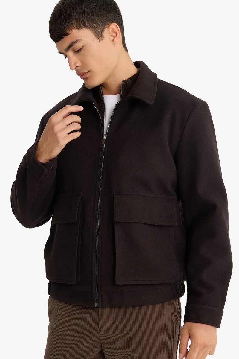 ديفاكتو Regular Fit Shirt Collar Zippered Jacket