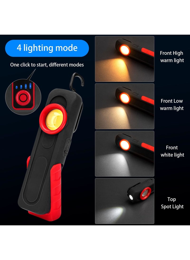 SYOSI LED Work Light, 500 Lumens Portable Rechargeable Magnetic Work Light with Hanging Hook, Waterproof COB Keychain WorkLight, 4 Light Modes, Type-C Charge,Strong Magnet Base,for Camping, Repairing, Grill - Image 3
