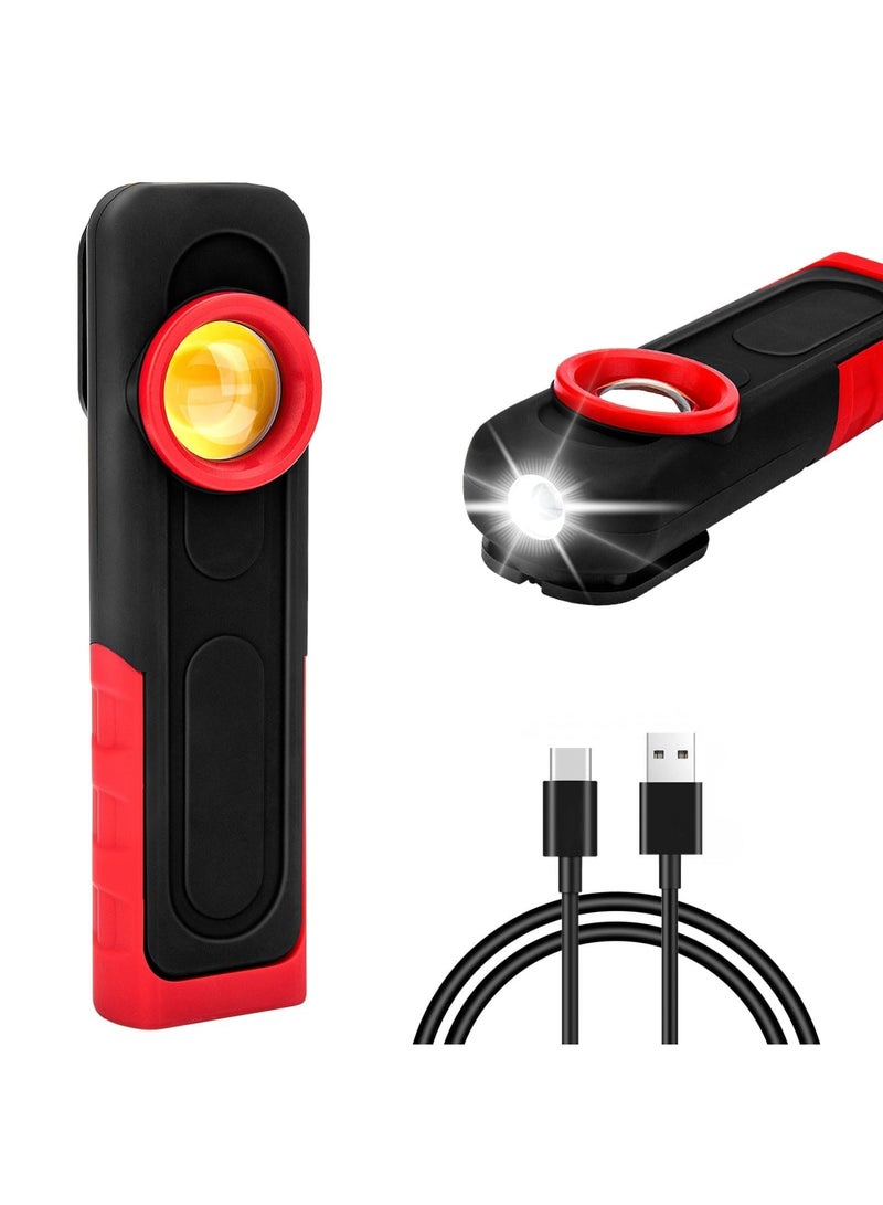 SYOSI LED Work Light, 500 Lumens Portable Rechargeable Magnetic Work Light with Hanging Hook, Waterproof COB Keychain WorkLight, 4 Light Modes, Type-C Charge,Strong Magnet Base,for Camping, Repairing, Grill - Image 1