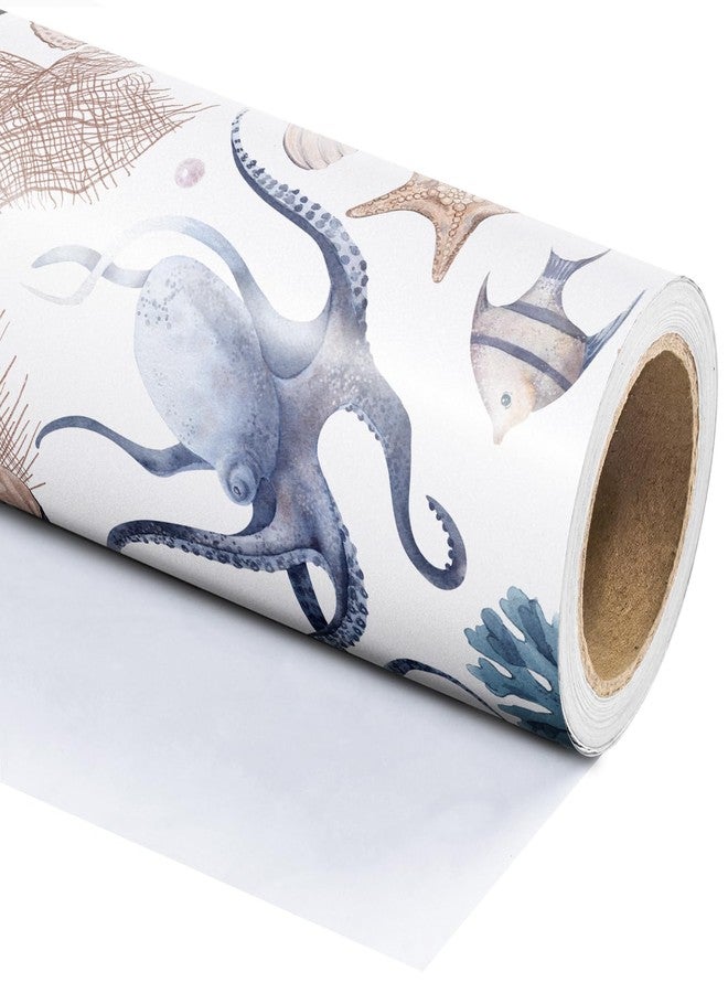 WRAPAHOLIC Ocean Wrapping Paper Roll - Mini Roll - 17 Inch x 9.8 Feet - Octopuses Fish Design for Boys Girls Kids Birthday, Baby Shower - Image 3