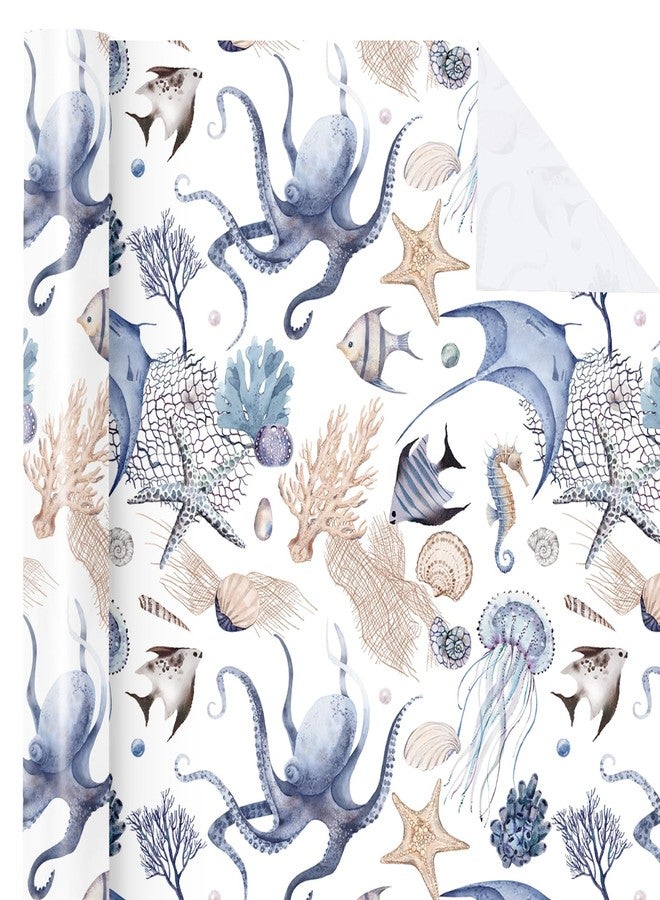 WRAPAHOLIC Ocean Wrapping Paper Roll - Mini Roll - 17 Inch x 9.8 Feet - Octopuses Fish Design for Boys Girls Kids Birthday, Baby Shower - Image 2