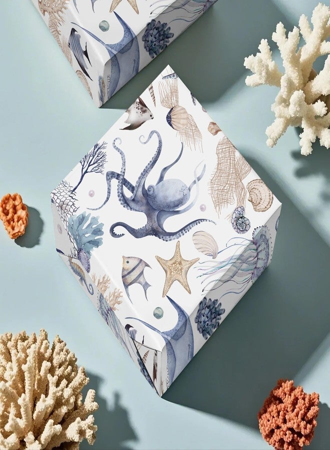 WRAPAHOLIC Ocean Wrapping Paper Roll - Mini Roll - 17 Inch x 9.8 Feet - Octopuses Fish Design for Boys Girls Kids Birthday, Baby Shower - Image 4