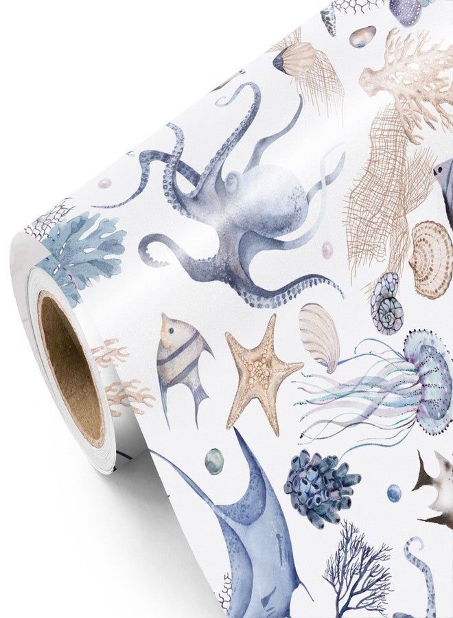 WRAPAHOLIC Ocean Wrapping Paper Roll - Mini Roll - 17 Inch x 9.8 Feet - Octopuses Fish Design for Boys Girls Kids Birthday, Baby Shower - Image 1