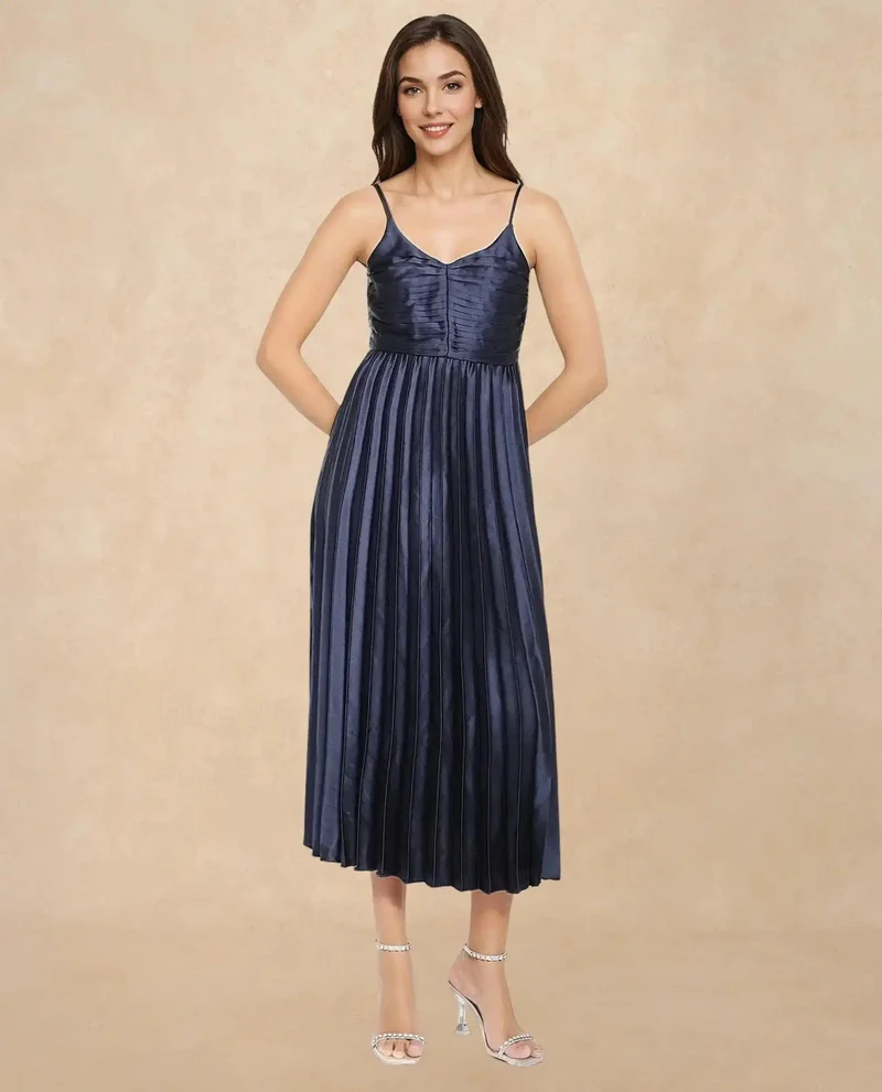 ريريزم Women's Pleated Strappy Midi Party Dress