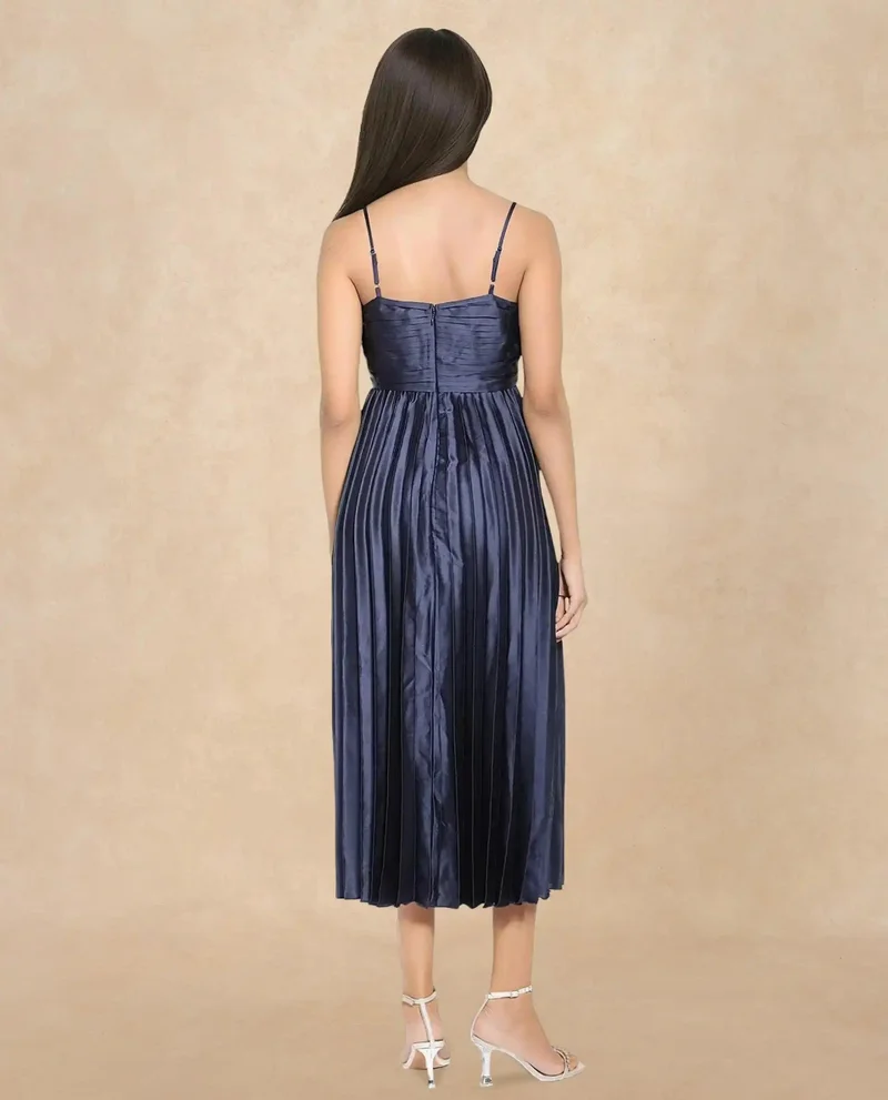 Rareism Women's Pleated Strappy Midi Party Dress
