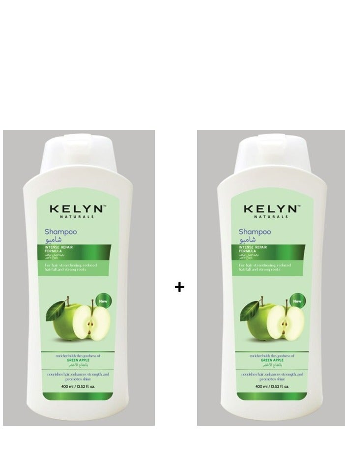 Kelyn Naturals Green Apple Shampoo For Hair Strenthening And Strong Roots 400ml, combi pack