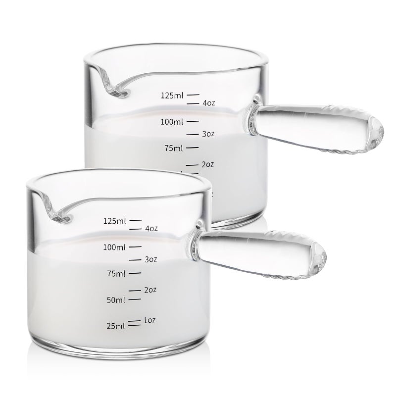 Espresso Shot Glass 2 Pack 150ML Espresso Cups with Handle and DualScale Espresso Shot Glass with VShaped Mouth 5oz Espresso Glass Measuring Cup Perfect for Espresso Shots and Milk Froth