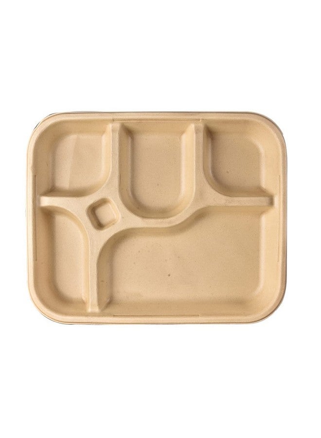 SANWALSA [5-Compartment, 15 Count, Beige Disposable Bagasse Plates | Eco-Friendly Sugarcane Meal Tray for Wedding, Party, Picnic, Event | Mess-Free Sections - Image 5