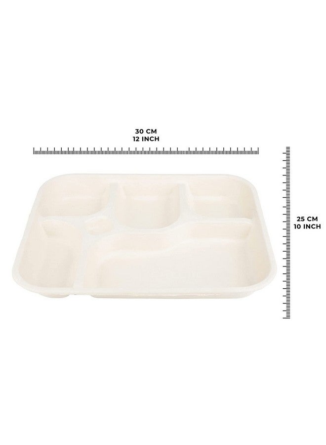 SANWALSA [5-Compartment, 15 Count, Beige Disposable Bagasse Plates | Eco-Friendly Sugarcane Meal Tray for Wedding, Party, Picnic, Event | Mess-Free Sections - Image 4