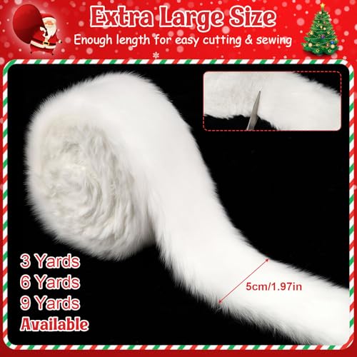 Okxiri Fur Fabric, About 2" White Fur Trim, Xmas Faux Fur Ribbon for Christmas Tree Decor, Craft, Costume, Wreath (3 Yards) - Image 2