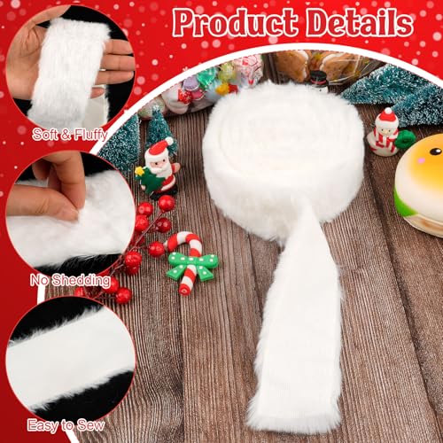 Okxiri Fur Fabric, About 2" White Fur Trim, Xmas Faux Fur Ribbon for Christmas Tree Decor, Craft, Costume, Wreath (3 Yards) - Image 3