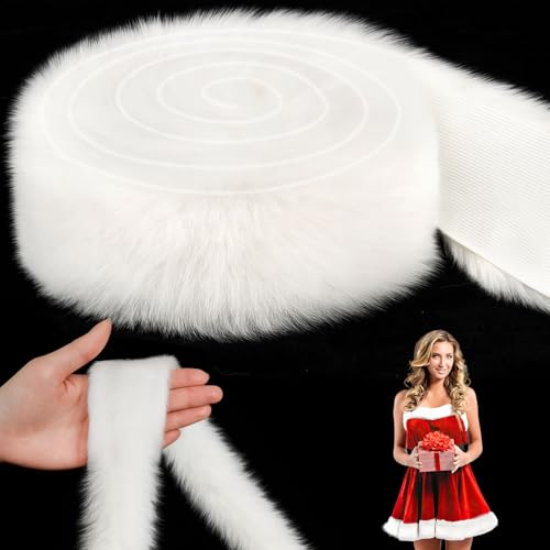 Okxiri Fur Fabric, About 2" White Fur Trim, Xmas Faux Fur Ribbon for Christmas Tree Decor, Craft, Costume, Wreath (3 Yards) - Image 1