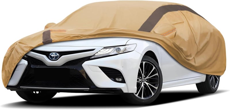 FSGRICH Waterproof Car Cover for Toyota Camry Sedan Solara (1996-2024) - Outdoor Anti-UV Sun Rain Protection (Camel with Brown) - Image 1