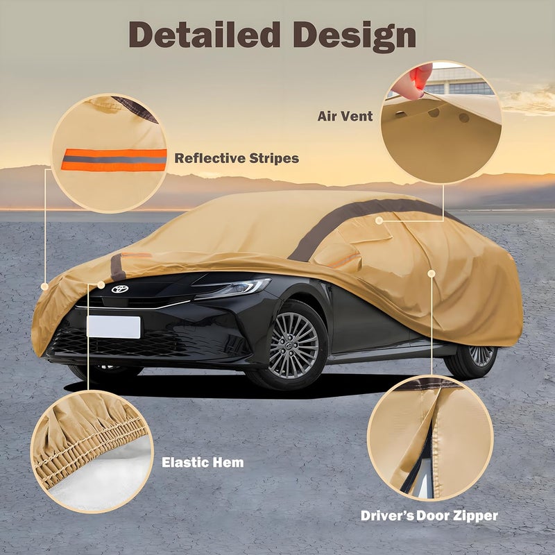 FSGRICH Waterproof Car Cover for Toyota Camry Sedan Solara (1996-2024) - Outdoor Anti-UV Sun Rain Protection (Camel with Brown) - Image 2