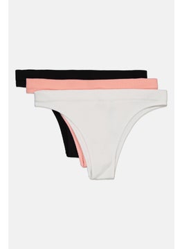 GILLY HICKS Women 3 Pack Rib Seamless High Leg Briefs, White/Pink/Black  - Image 3