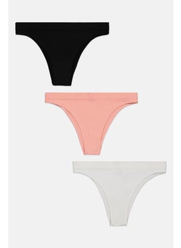 GILLY HICKS Women 3 Pack Rib Seamless High Leg Briefs, White/Pink/Black  - Image 1