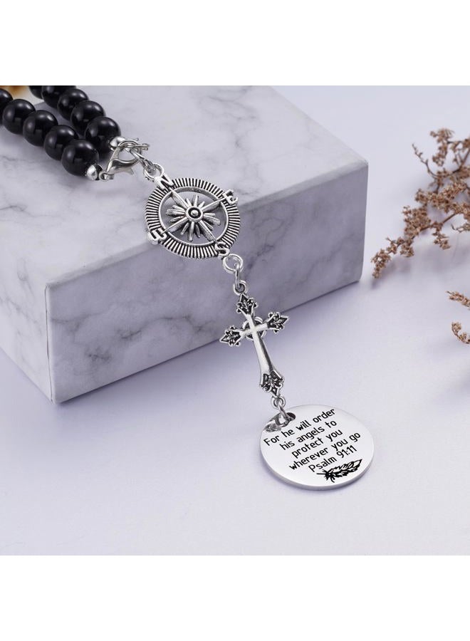 Ralukiia Cross Car Charm, for He Will Order His Angels to Protect You Wherever You Will Go, Rear View Mirror Car Charm, Psalm 91:11, Bible Verse, Religious Gifts for Women - Image 3
