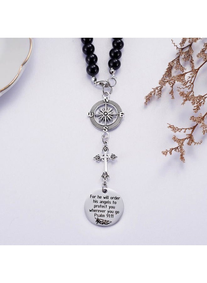 Ralukiia Cross Car Charm, for He Will Order His Angels to Protect You Wherever You Will Go, Rear View Mirror Car Charm, Psalm 91:11, Bible Verse, Religious Gifts for Women - Image 2