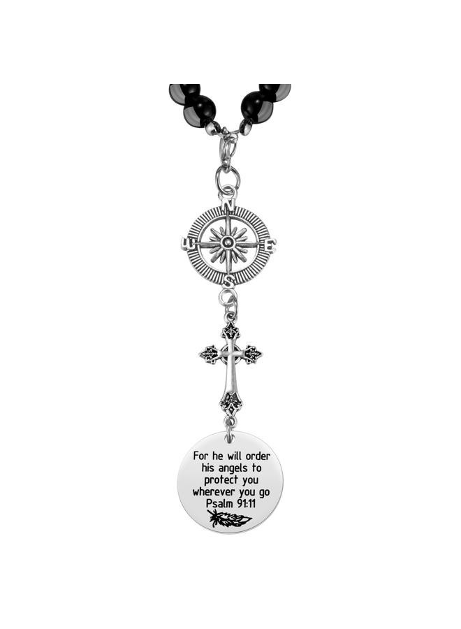 Ralukiia Cross Car Charm, for He Will Order His Angels to Protect You Wherever You Will Go, Rear View Mirror Car Charm, Psalm 91:11, Bible Verse, Religious Gifts for Women - Image 1