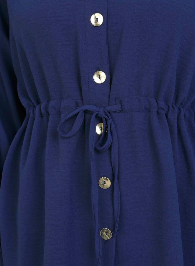 رفقة من مودانيسا تونيك أزرق داكن بأزرار وخصر مكشكش مع بنطلون طقم - Image 4