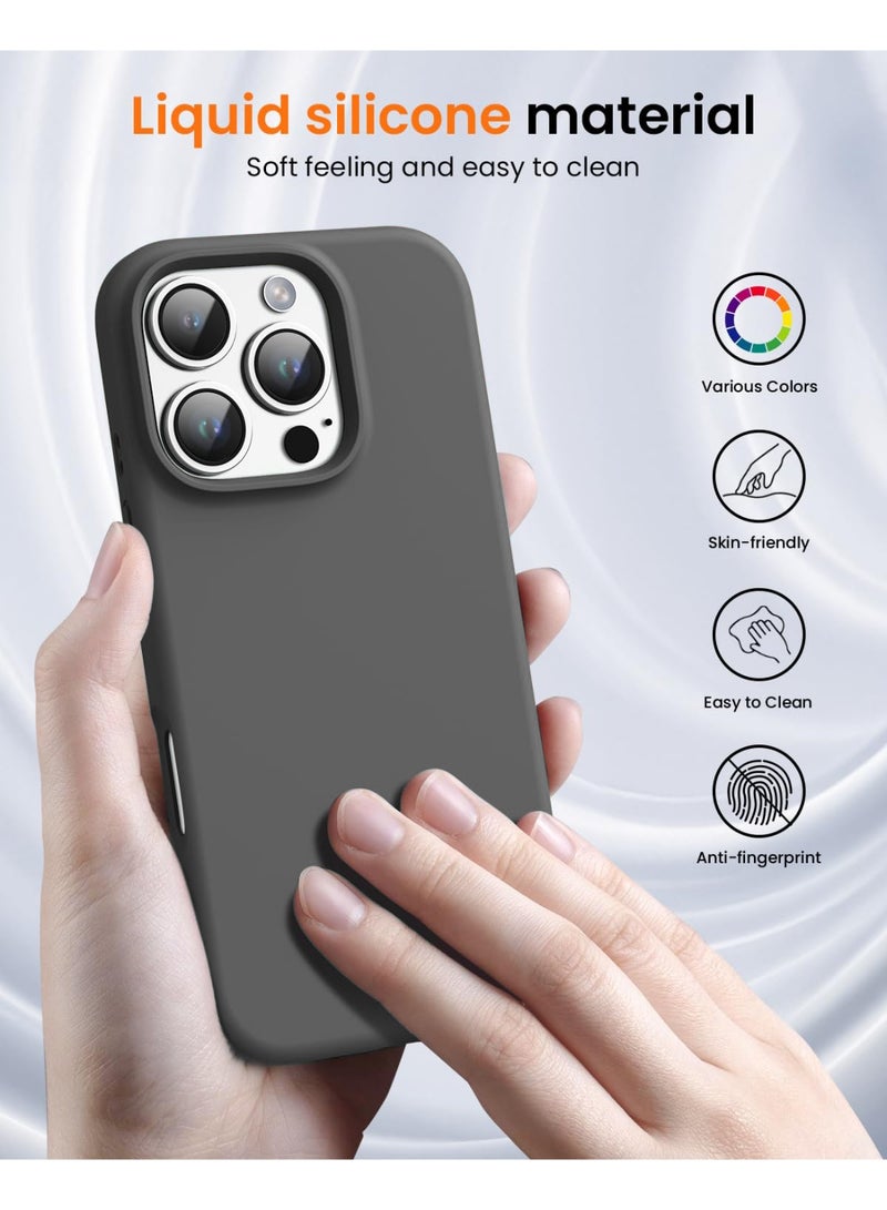 جراب متوافق مع iPhone 16 Pro Max مقاس 6.9 بوصة، جراب هاتف نحيف من السيليكون السائل مكون من 4 طبقات من المطاط الهلامي الناعم المقاوم للصدمات مع بطانة من الألياف الدقيقة المضادة للخدش (رمادي غامق) - Image 2