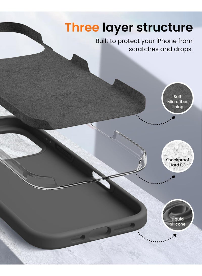 جراب متوافق مع iPhone 16 Pro Max مقاس 6.9 بوصة، جراب هاتف نحيف من السيليكون السائل مكون من 4 طبقات من المطاط الهلامي الناعم المقاوم للصدمات مع بطانة من الألياف الدقيقة المضادة للخدش (رمادي غامق) - Image 4