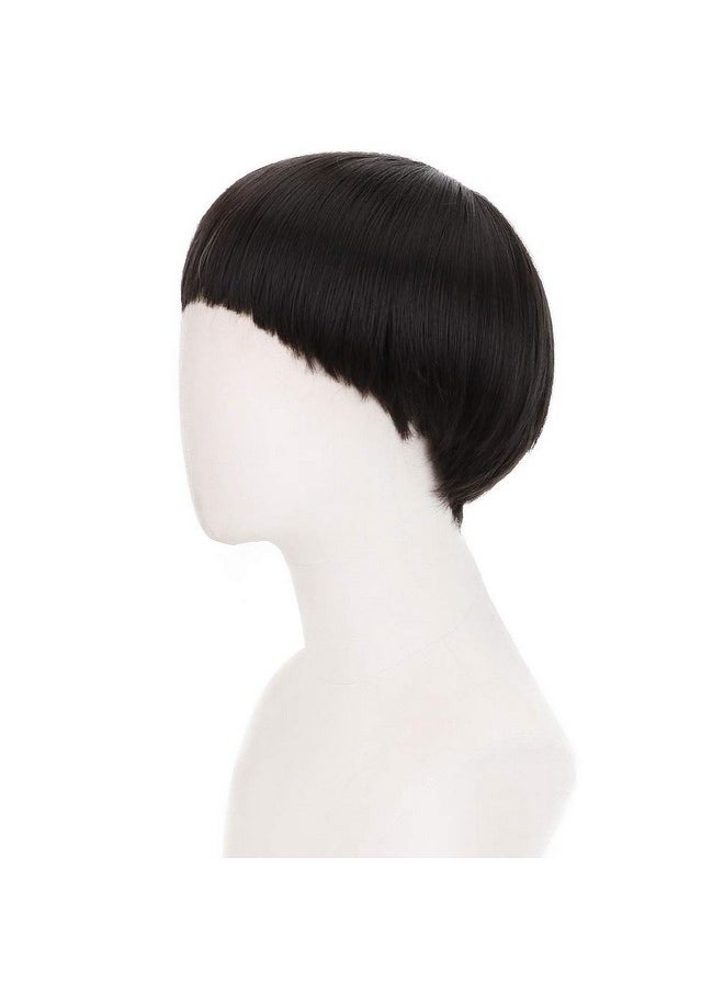 Party Zone PARTY ZONE Short Black Luffy Cosplay Wig-80s Outfit For Men Synthetic Bowl Cut Mushroom Hair Anime Wigs Old Man Movie Party Halloween Vector Costume Wig (Black)  - Image 3