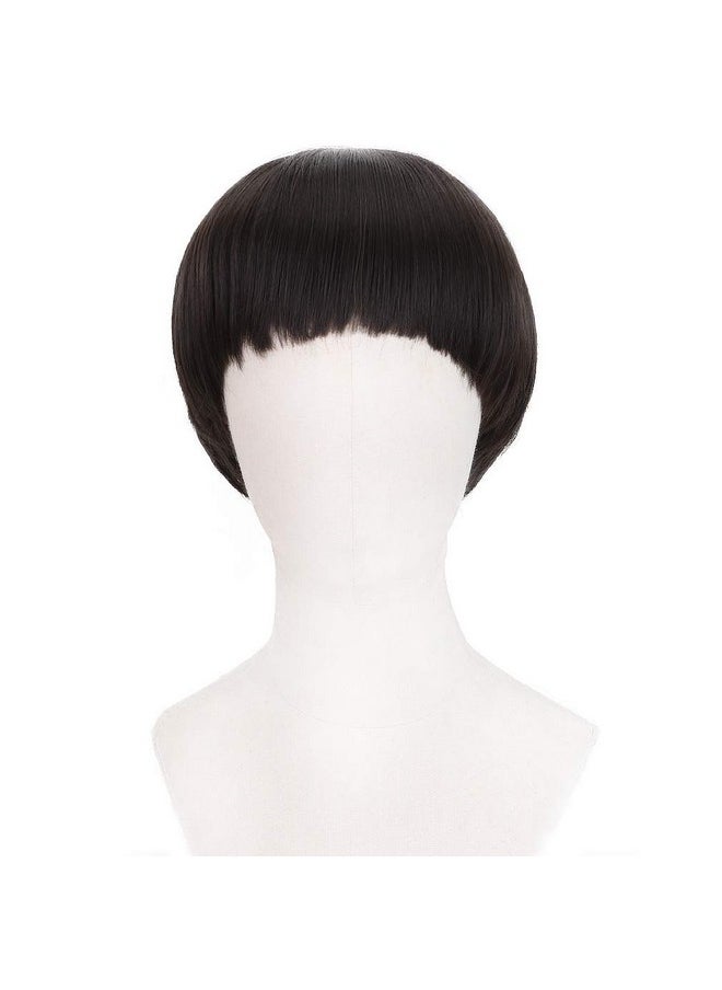 Party Zone PARTY ZONE Short Black Luffy Cosplay Wig-80s Outfit For Men Synthetic Bowl Cut Mushroom Hair Anime Wigs Old Man Movie Party Halloween Vector Costume Wig (Black)  - Image 2