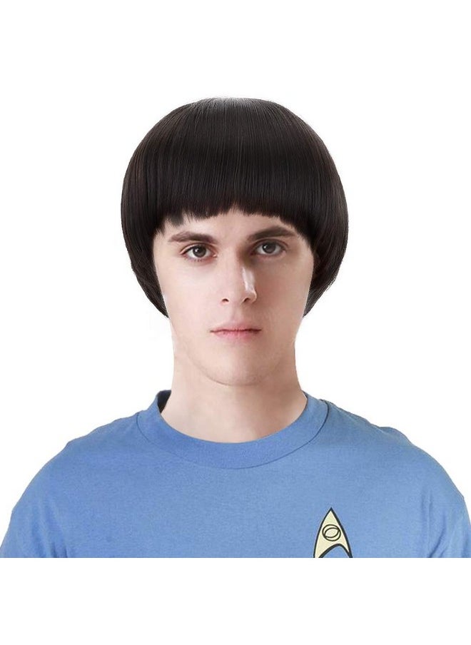 Party Zone PARTY ZONE Short Black Luffy Cosplay Wig-80s Outfit For Men Synthetic Bowl Cut Mushroom Hair Anime Wigs Old Man Movie Party Halloween Vector Costume Wig (Black)  - Image 1